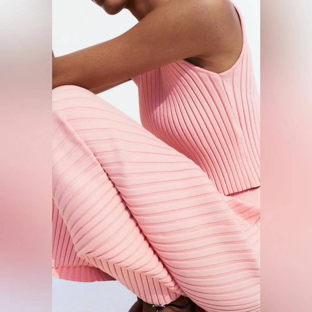 Zara Pink Ribbed Knit Two-Piece Skirt Set